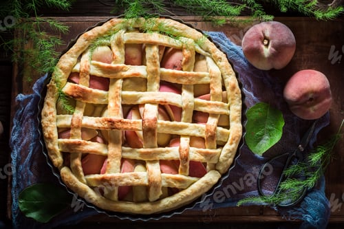 Preview: Homemade and delicious tart with peaches made of fresh ingredients