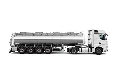 Preview: Large tank truck, chrome stainless steel, side view, isolated on white.