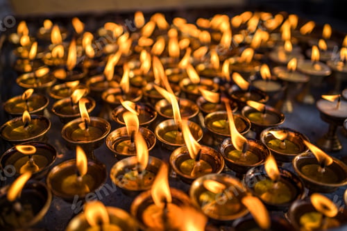 Preview: Burning earthen lamps around the Swayambhunath Stupa, Nepal.