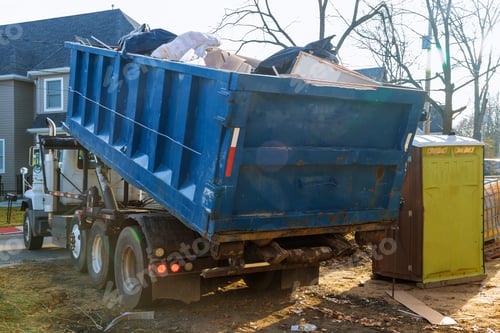 Preview: Removal of debris construction waste building demolition with rock and concrete rubble on portable