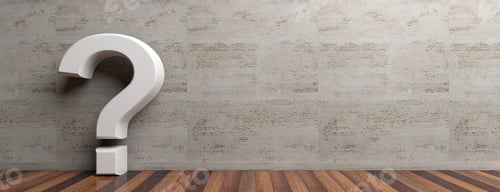 Preview: Question mark on wooden floor and marble wall background. 3d illustration