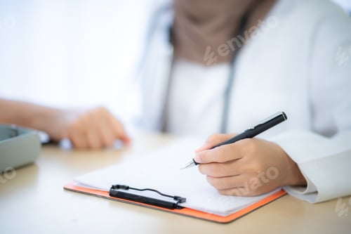 Preview: Doctor checking consultation with patient for checkup. work on healthcare paperwork