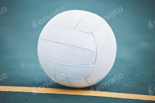 Preview: Netball on the floor on a sport court for a game, training or exercise outdoor on a field. Sports,