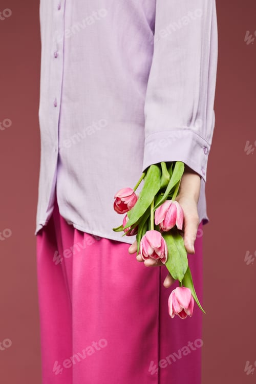 Preview: Pink Tulips in Female Hand
