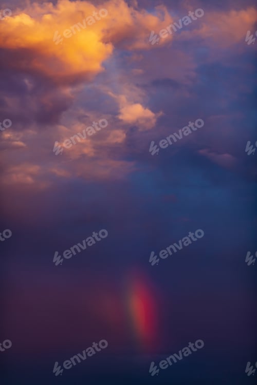 Preview: Pink and Purple Dramatic Sky With Clouds and Rainbow at Sunset, Nature Background