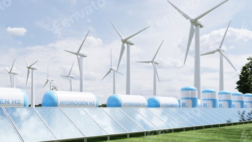 Preview: Hydrogen energy storage gas tank for clean electricity solar and wind turbine facility