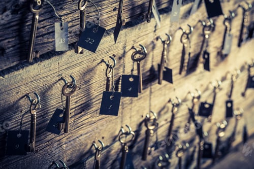 Preview: Aged keys with number in hotel