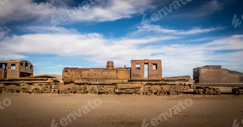 Preview: Abandoned rusty old train in train cemetery, Bolivia