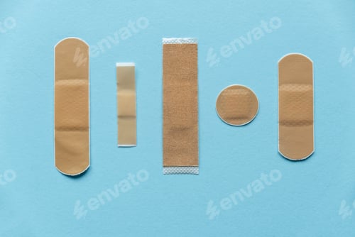 Preview: Different kind of shape and size of adhesive bandage elastic medical plasters
