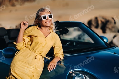 Preview: A life Portrait of a young woman enjoying a ride through a deserted valley, getting out of a