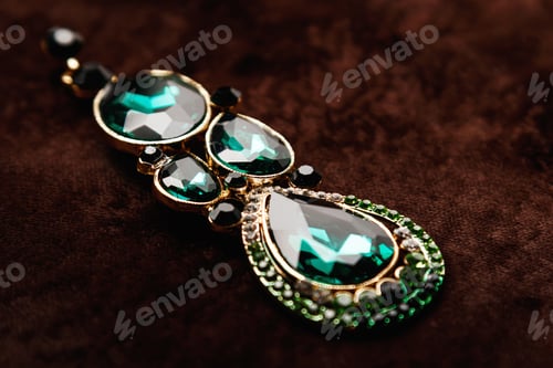 Preview: Luxury earrings with green gemstones on the brown velvet