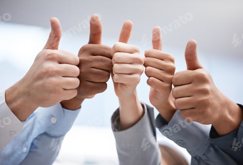 Preview: Its a yes from all of us. Shot of a group of business people giving the thumbs up.