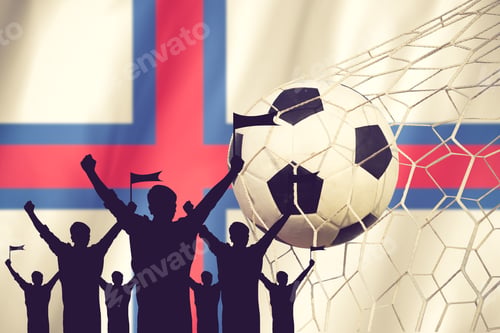 Preview: Silhouettes Of Soccer Fans With Flag Of Faroe Islands .Cheer Concept Vintage Color