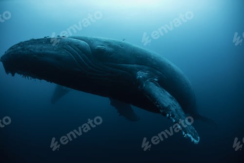 Preview: Humpback whale (Megaptera novaeangliae) resting in the deep, Roca Partida, Revillagigedo, Mexico