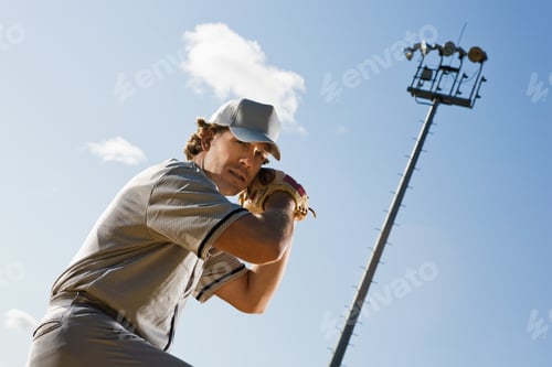 Man in Baseball Uniform Prepares To Pitch