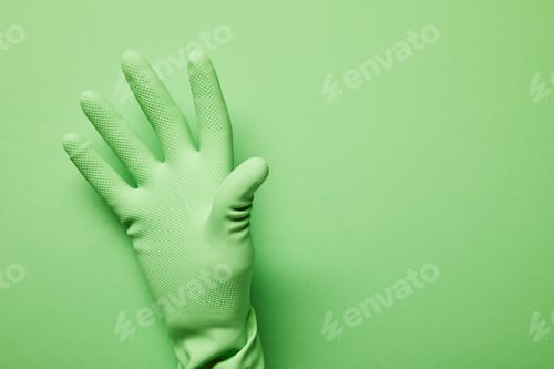 Preview: cropped view of man in rubber glove on green background