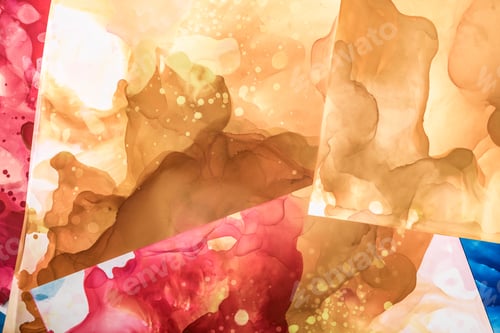 Preview: brown and red splashes of alcohol inks on paper sheets as abstract background