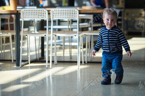 Preview: Cute toddler walking in the shopping center.
