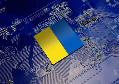 Technology: Microchip with Graphic on Blue Circuit Board
