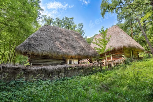Preview: Gorgeous summer scene of traditional romanian peasant houses.