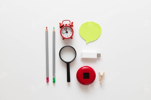 Preview: Back To School. Colorful school supplies for education study on a white background.
