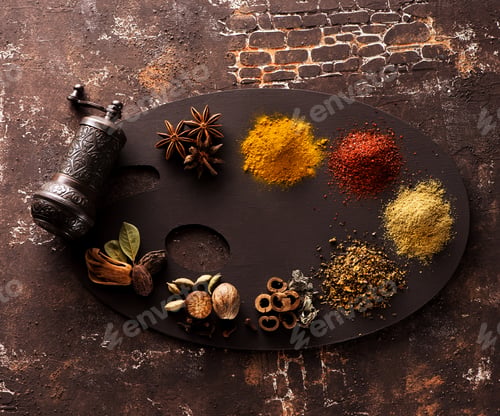 Preview: Various indian spices, seasonings and spicy and spice