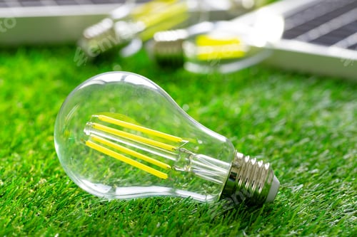 Preview: Energy efficient light bulb lying on grass