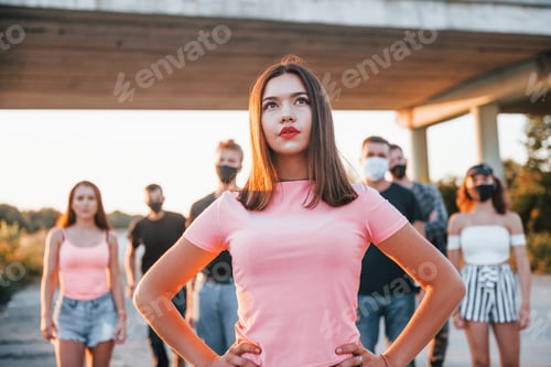 Preview: Group of protesting young people that standing together