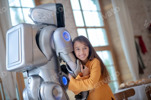 Preview: Cute girl feeling good with her robot friend