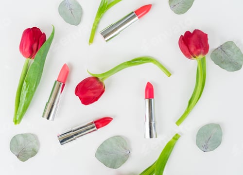 Preview: Colorful make up flat lay scene
