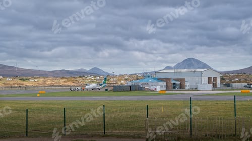 Preview: Carrickfinn airport County Donegal Republic of Ireland, airplane and buildings