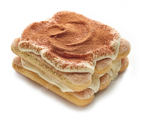 Preview: Tiramisu cake on white background