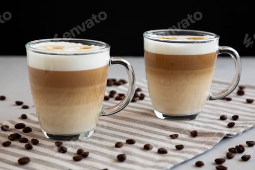 Preview: Homemade Latte Macchiato in Glasses, side view.