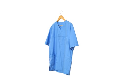Preview: Blue Medical Scrubs Hanging on a Wooden Hanger