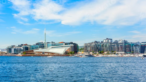 Preview: Port view in the background of the seascape in Oslo, Norway