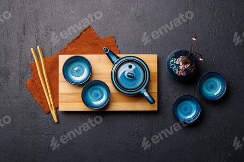 Preview: Asian tea ceremony set with teapot and cups