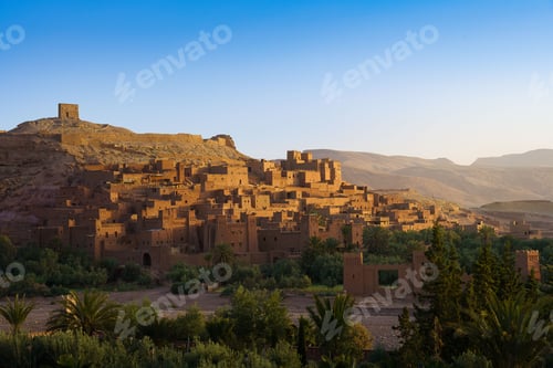 Preview: Scenic view of Ait Benhaddou (fortified village) at sunrise,Morocco
