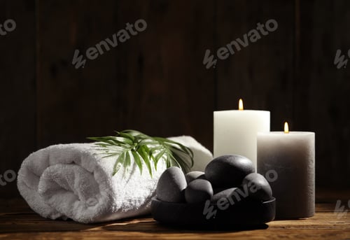 Preview: Composition with spa stones on wooden table