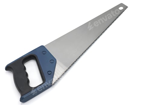 Preview: A close-up of a saw with a blue handle