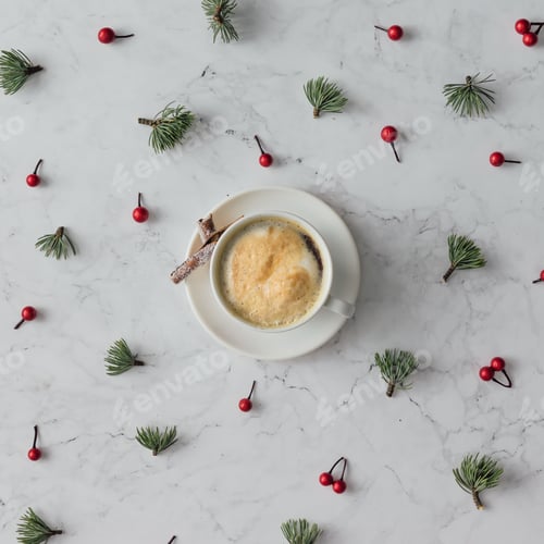 Preview: Holiday Coffee with Cinnamon Sticks and Berries
