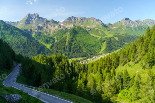 Preview: Mountain landscape along the road to Campolongo pass, Dolomites