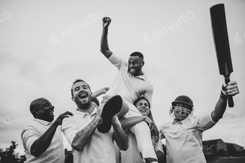 Preview: Cheerful cricketers celebrating their victory