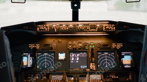 Preview: No people in empty airplane cockpit with power buttons