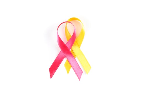 Preview: Pink and yellow awareness ribbons isolated on white background