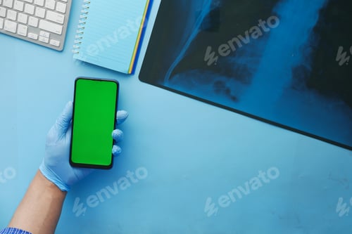 Preview: xray photography , smart phone on blue background