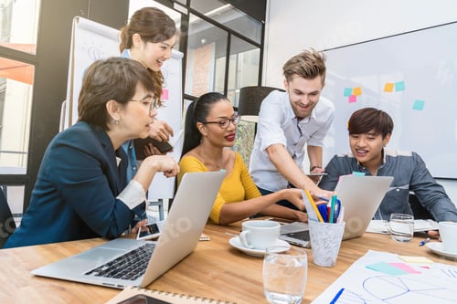 Preview: Group Of Asian and Multiethnic Business people with casual suit working