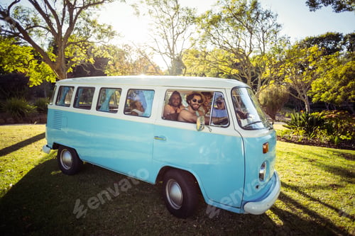Preview: Group of friends travelling in campervan