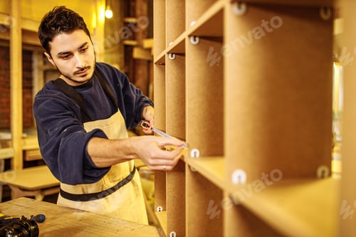 Preview: carpenter use tape-line during work