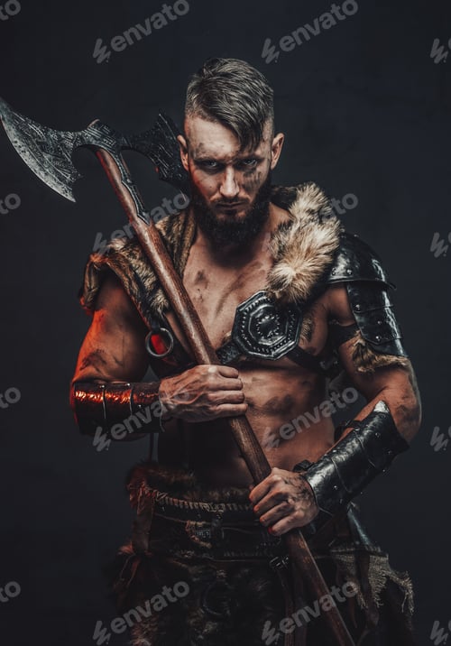 Preview: Grimy scandinavian vandal holding his axe on his shoulder