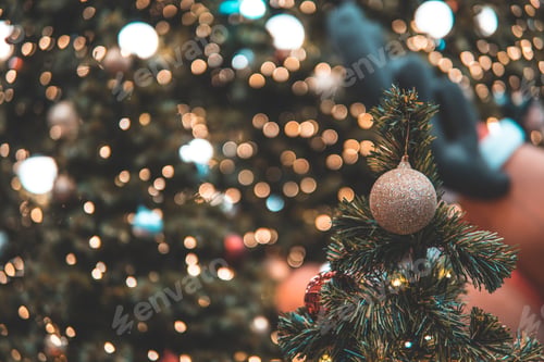 Preview: Merry Christmas and Happy Holidays background, Christmas tree close up for new year background.